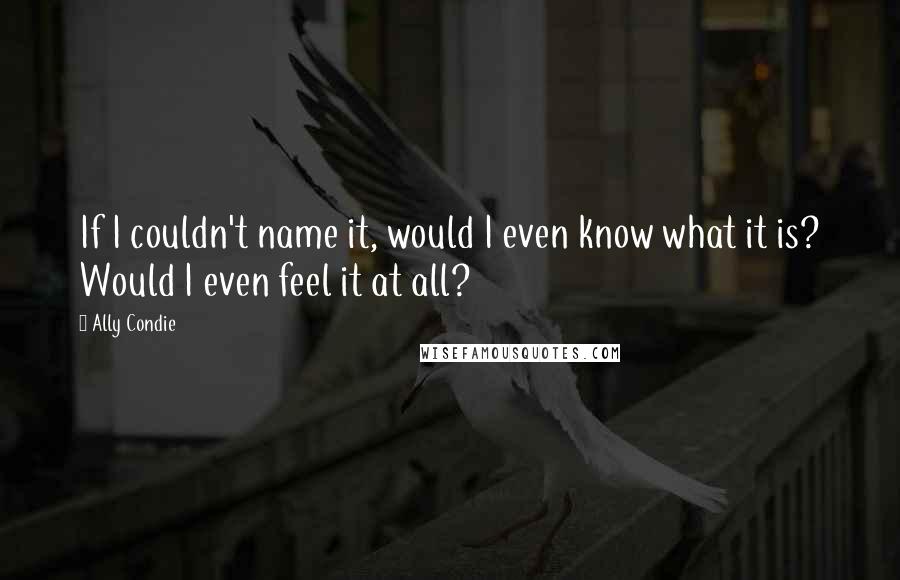 Ally Condie Quotes: If I couldn't name it, would I even know what it is? Would I even feel it at all?