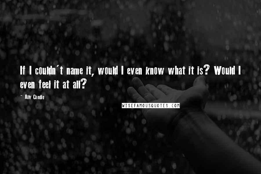 Ally Condie Quotes: If I couldn't name it, would I even know what it is? Would I even feel it at all?