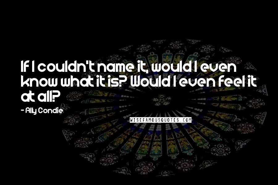 Ally Condie Quotes: If I couldn't name it, would I even know what it is? Would I even feel it at all?