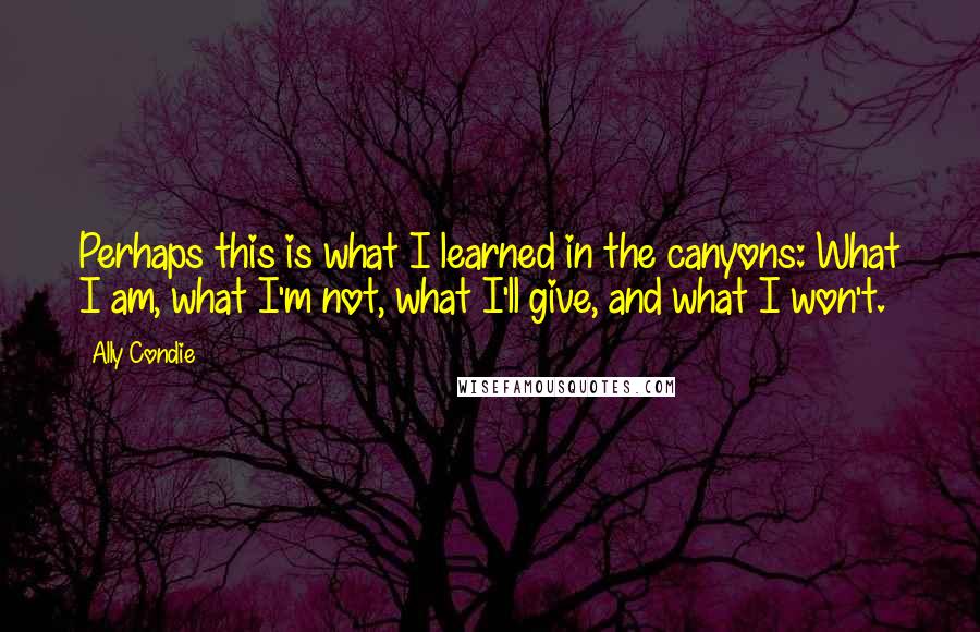Ally Condie Quotes: Perhaps this is what I learned in the canyons: What I am, what I'm not, what I'll give, and what I won't.