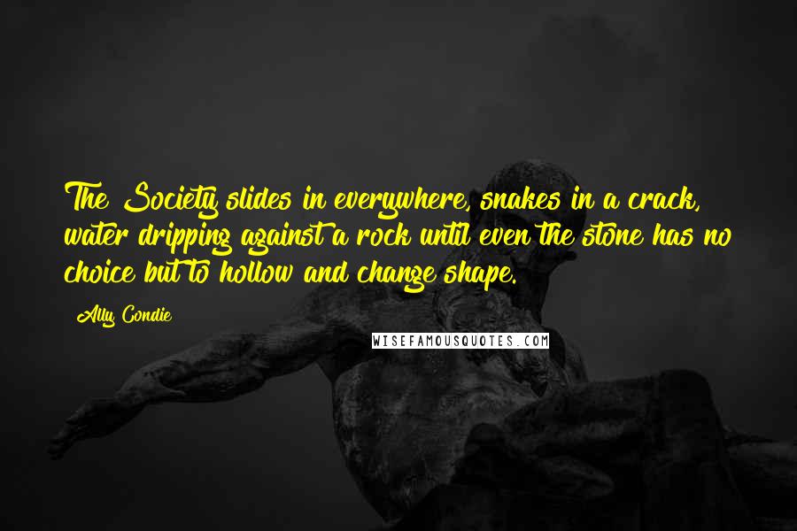 Ally Condie Quotes: The Society slides in everywhere, snakes in a crack, water dripping against a rock until even the stone has no choice but to hollow and change shape.