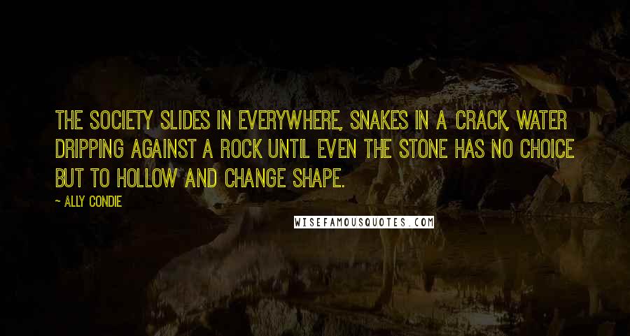 Ally Condie Quotes: The Society slides in everywhere, snakes in a crack, water dripping against a rock until even the stone has no choice but to hollow and change shape.