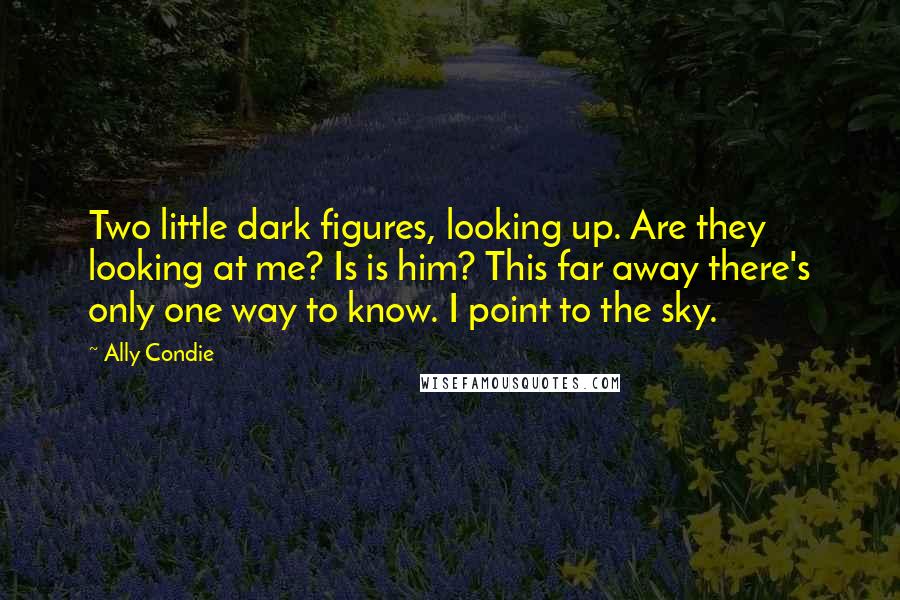 Ally Condie Quotes: Two little dark figures, looking up. Are they looking at me? Is is him? This far away there's only one way to know. I point to the sky.