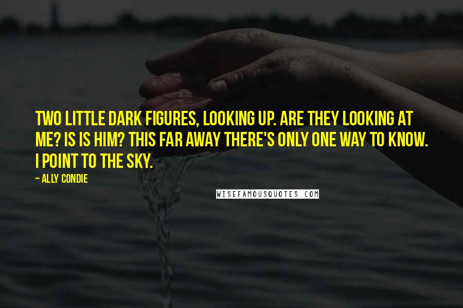 Ally Condie Quotes: Two little dark figures, looking up. Are they looking at me? Is is him? This far away there's only one way to know. I point to the sky.