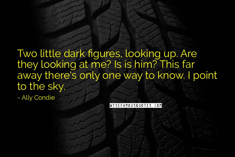 Ally Condie Quotes: Two little dark figures, looking up. Are they looking at me? Is is him? This far away there's only one way to know. I point to the sky.