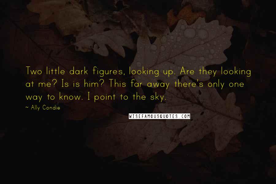 Ally Condie Quotes: Two little dark figures, looking up. Are they looking at me? Is is him? This far away there's only one way to know. I point to the sky.