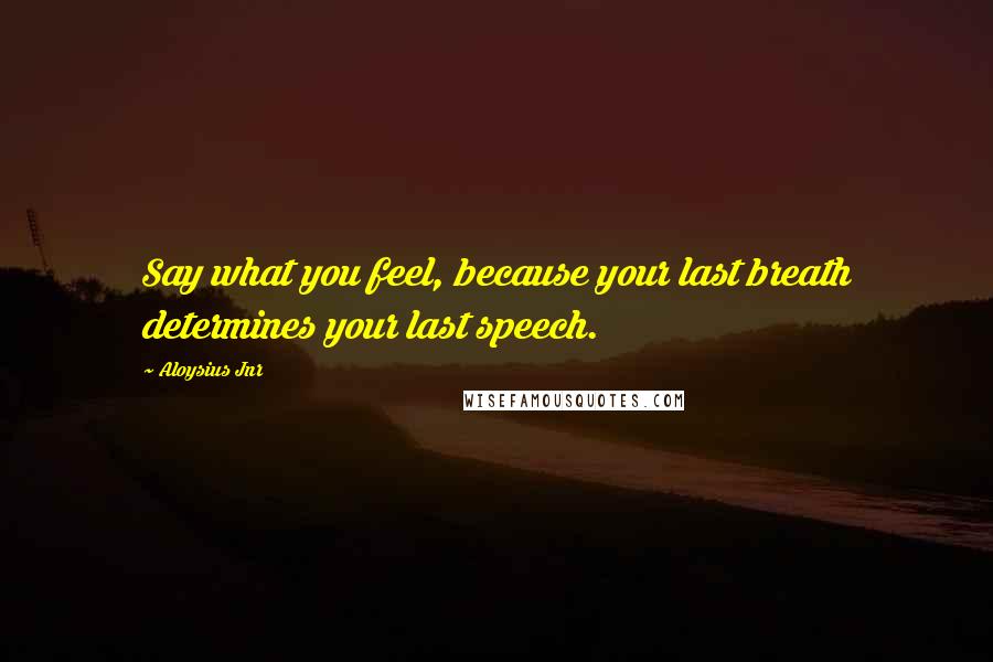 Aloysius Jnr Quotes: Say what you feel, because your last breath determines your last speech.