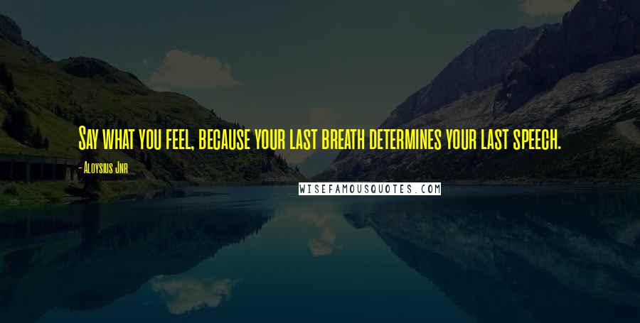 Aloysius Jnr Quotes: Say what you feel, because your last breath determines your last speech.