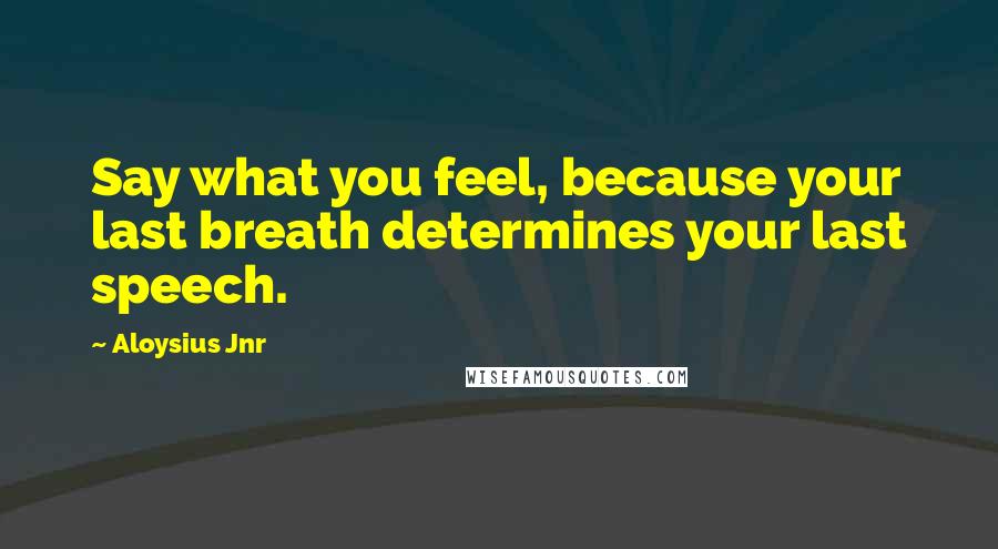 Aloysius Jnr Quotes: Say what you feel, because your last breath determines your last speech.