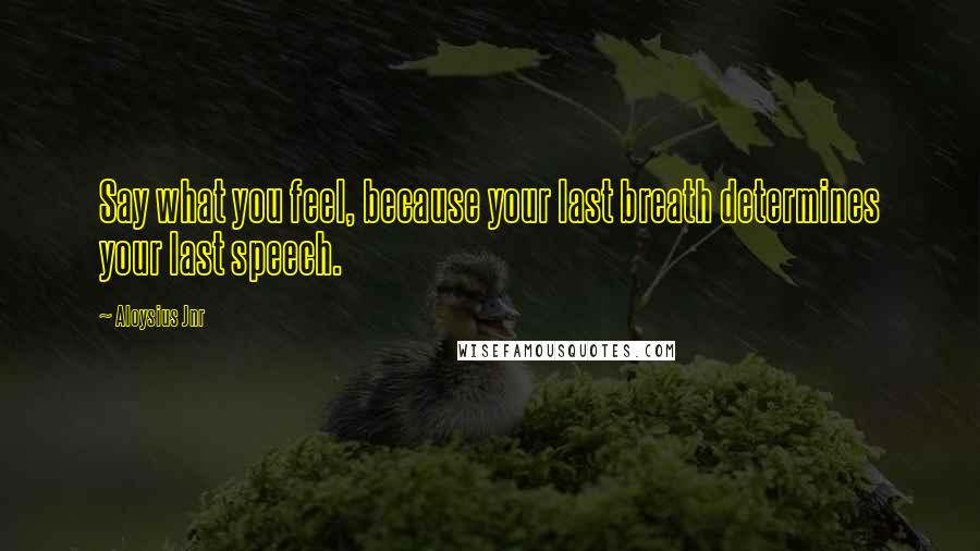 Aloysius Jnr Quotes: Say what you feel, because your last breath determines your last speech.