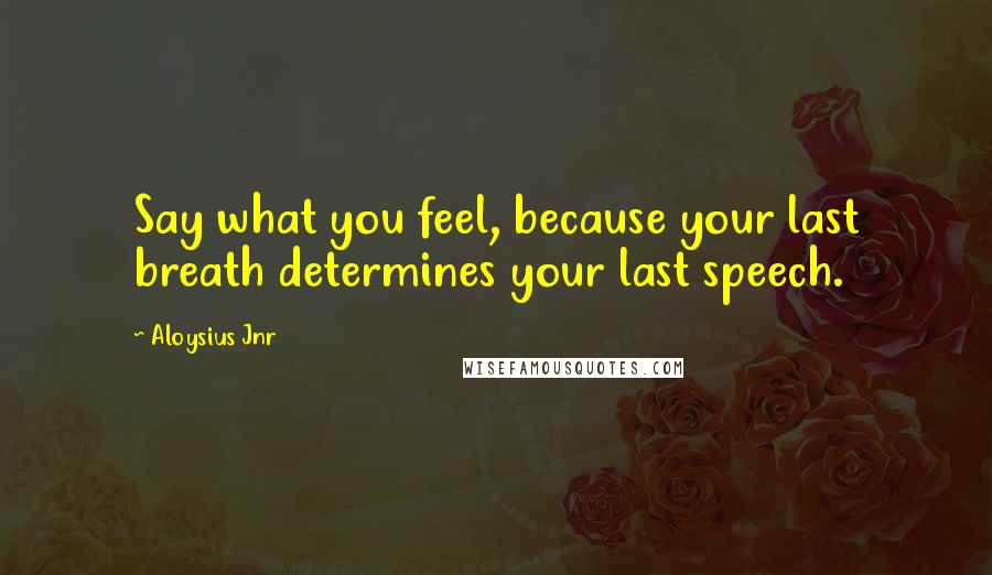 Aloysius Jnr Quotes: Say what you feel, because your last breath determines your last speech.