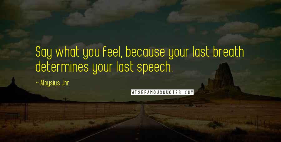 Aloysius Jnr Quotes: Say what you feel, because your last breath determines your last speech.