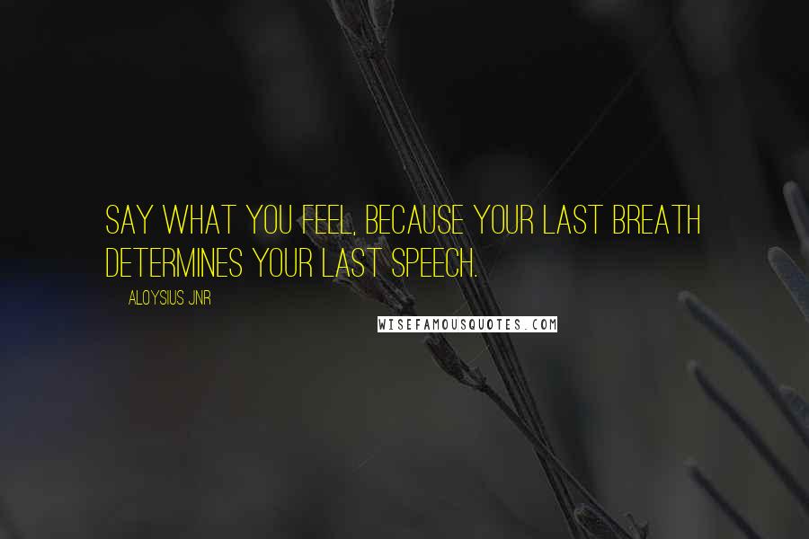 Aloysius Jnr Quotes: Say what you feel, because your last breath determines your last speech.