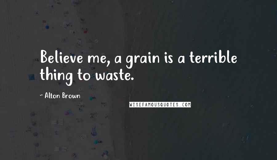 Alton Brown Quotes: Believe me, a grain is a terrible thing to waste.