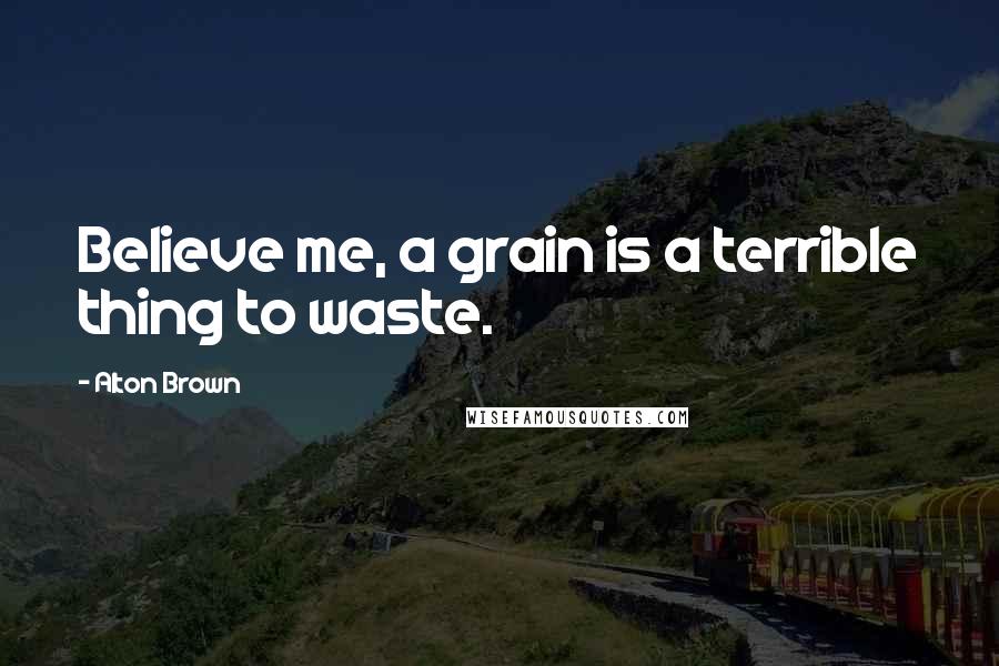Alton Brown Quotes: Believe me, a grain is a terrible thing to waste.