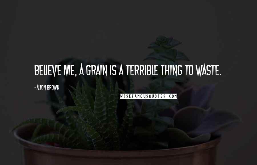 Alton Brown Quotes: Believe me, a grain is a terrible thing to waste.