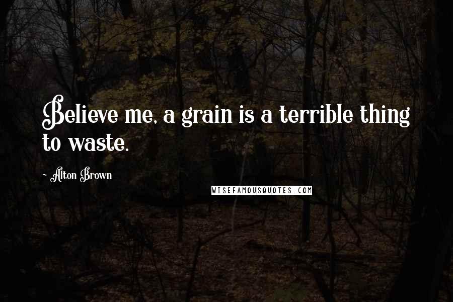 Alton Brown Quotes: Believe me, a grain is a terrible thing to waste.