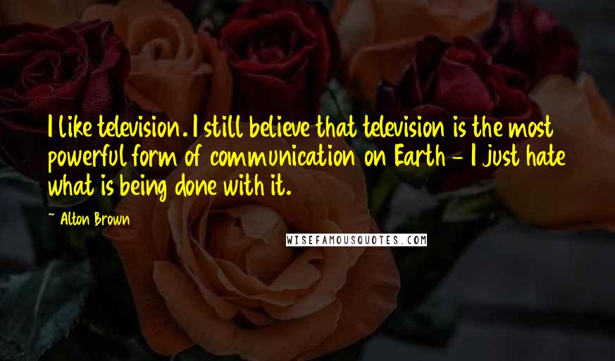 Alton Brown Quotes: I like television. I still believe that television is the most powerful form of communication on Earth - I just hate what is being done with it.