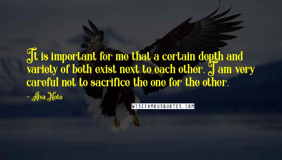 Alva Noto Quotes: It is important for me that a certain depth and variety of both exist next to each other. I am very careful not to sacrifice the one for the other.