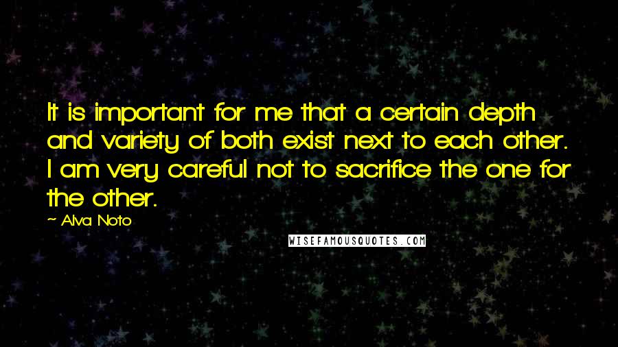 Alva Noto Quotes: It is important for me that a certain depth and variety of both exist next to each other. I am very careful not to sacrifice the one for the other.