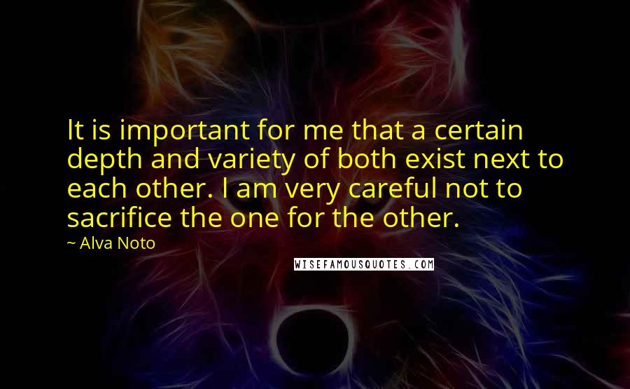Alva Noto Quotes: It is important for me that a certain depth and variety of both exist next to each other. I am very careful not to sacrifice the one for the other.