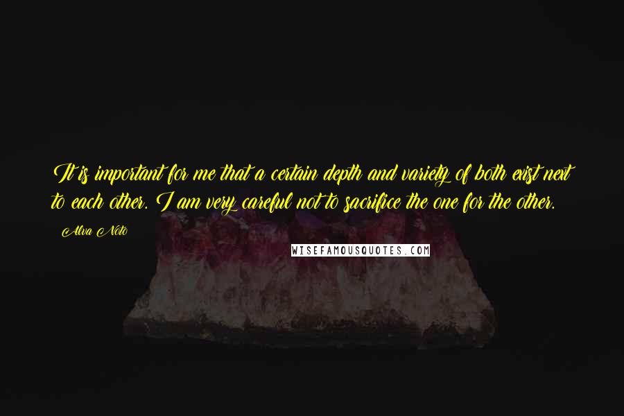 Alva Noto Quotes: It is important for me that a certain depth and variety of both exist next to each other. I am very careful not to sacrifice the one for the other.