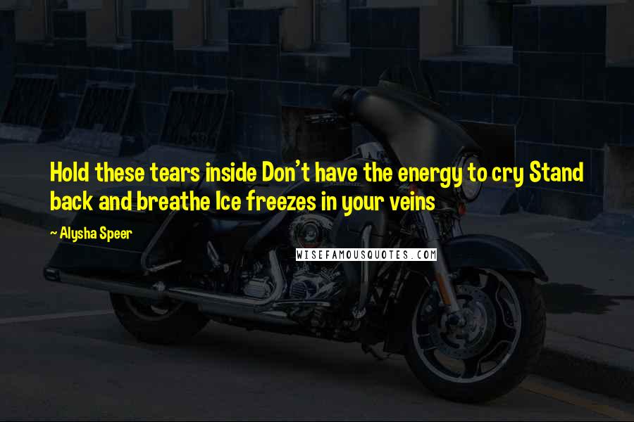 Alysha Speer Quotes: Hold these tears inside Don't have the energy to cry Stand back and breathe Ice freezes in your veins