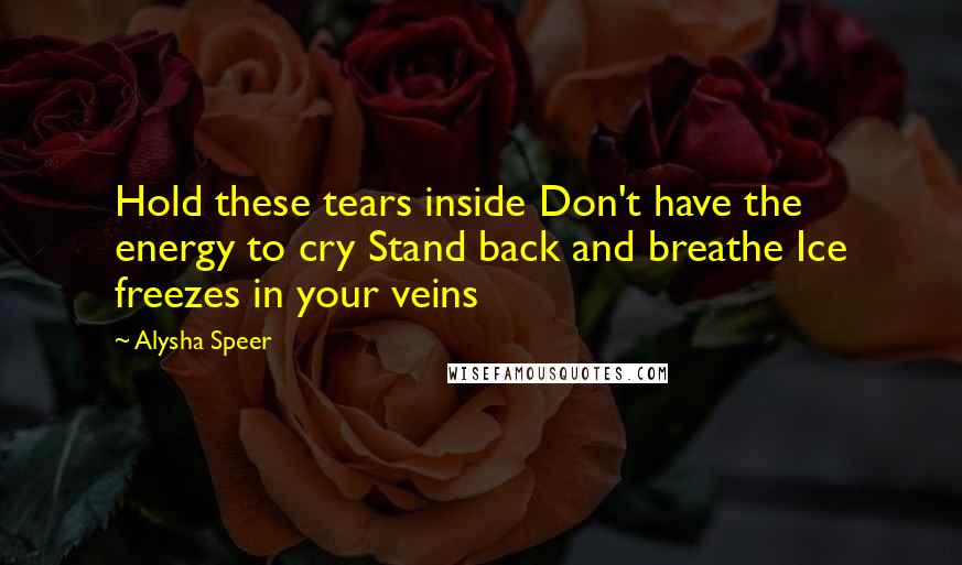 Alysha Speer Quotes: Hold these tears inside Don't have the energy to cry Stand back and breathe Ice freezes in your veins