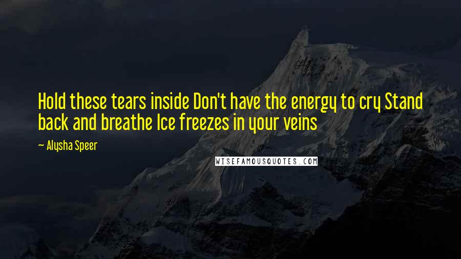 Alysha Speer Quotes: Hold these tears inside Don't have the energy to cry Stand back and breathe Ice freezes in your veins