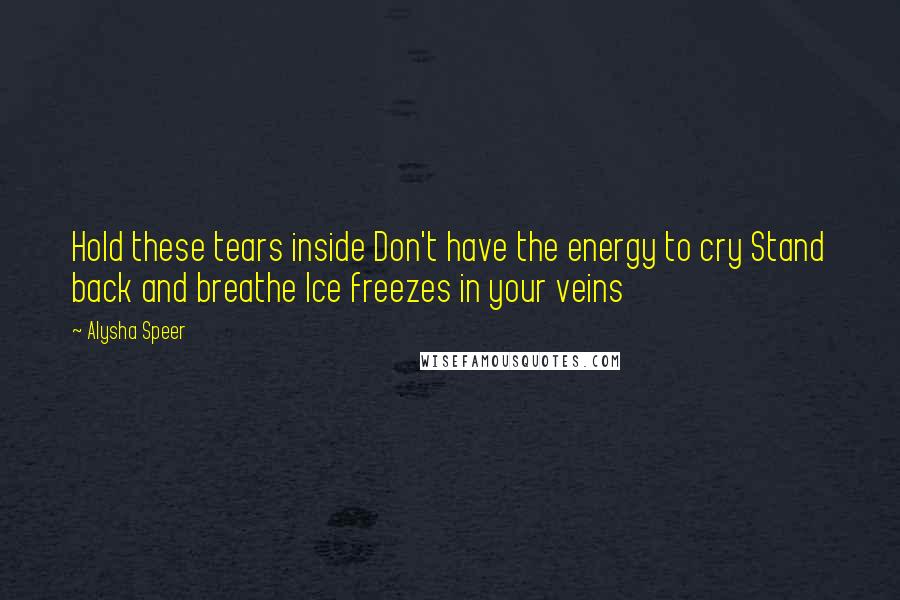 Alysha Speer Quotes: Hold these tears inside Don't have the energy to cry Stand back and breathe Ice freezes in your veins