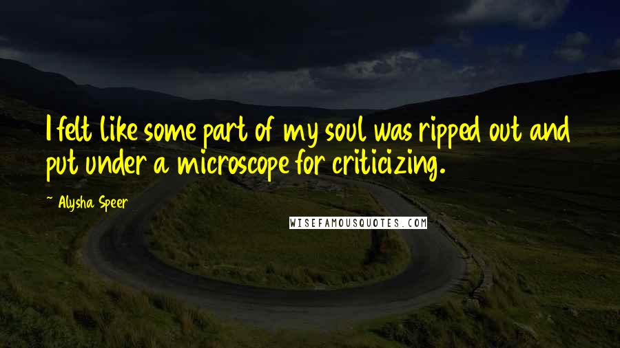 Alysha Speer Quotes: I felt like some part of my soul was ripped out and put under a microscope for criticizing.