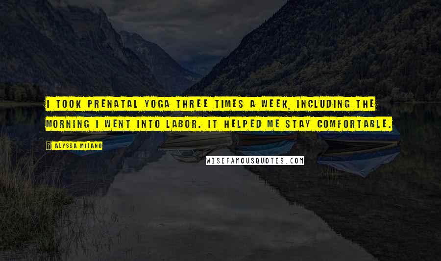Alyssa Milano Quotes: I took prenatal yoga three times a week, including the morning I went into labor. It helped me stay comfortable.