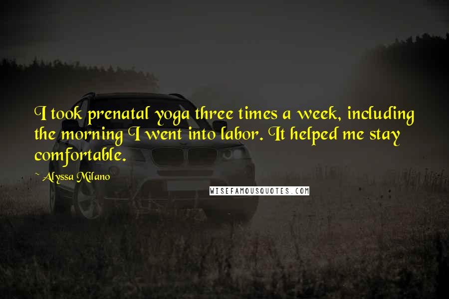 Alyssa Milano Quotes: I took prenatal yoga three times a week, including the morning I went into labor. It helped me stay comfortable.