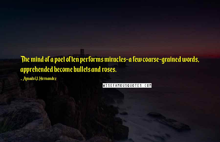 Amado V. Hernandez Quotes: The mind of a poet often performs miracles-a few coarse-grained words, apprehended become bullets and roses.