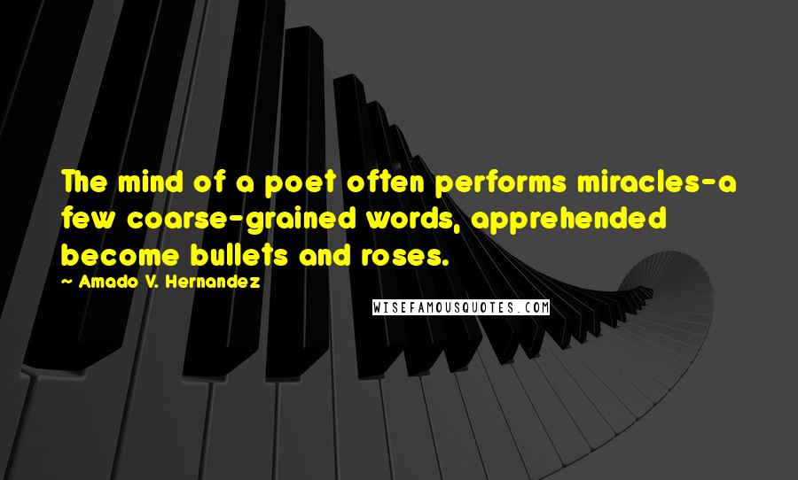 Amado V. Hernandez Quotes: The mind of a poet often performs miracles-a few coarse-grained words, apprehended become bullets and roses.