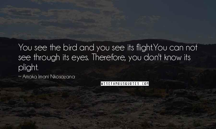 Amaka Imani Nkosazana Quotes: You see the bird and you see its flight.You can not see through its eyes. Therefore, you don't know its plight.