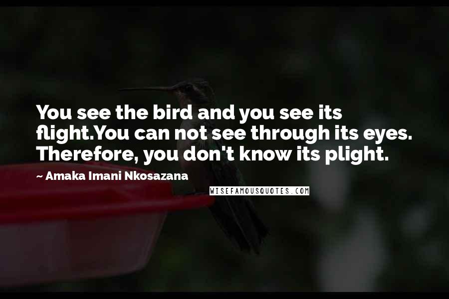 Amaka Imani Nkosazana Quotes: You see the bird and you see its flight.You can not see through its eyes. Therefore, you don't know its plight.