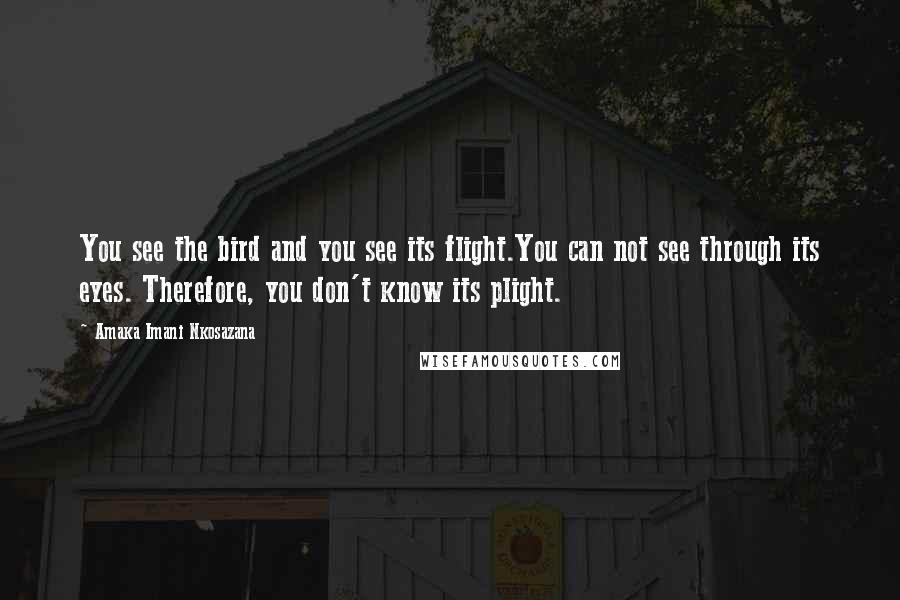 Amaka Imani Nkosazana Quotes: You see the bird and you see its flight.You can not see through its eyes. Therefore, you don't know its plight.