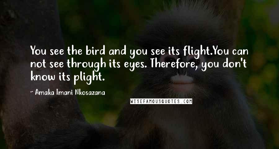 Amaka Imani Nkosazana Quotes: You see the bird and you see its flight.You can not see through its eyes. Therefore, you don't know its plight.