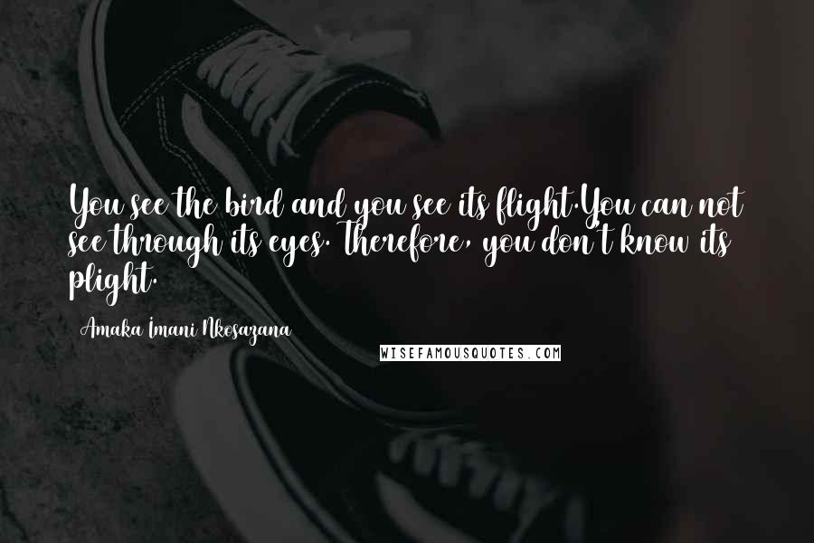 Amaka Imani Nkosazana Quotes: You see the bird and you see its flight.You can not see through its eyes. Therefore, you don't know its plight.