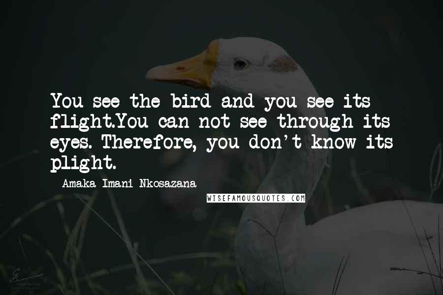 Amaka Imani Nkosazana Quotes: You see the bird and you see its flight.You can not see through its eyes. Therefore, you don't know its plight.