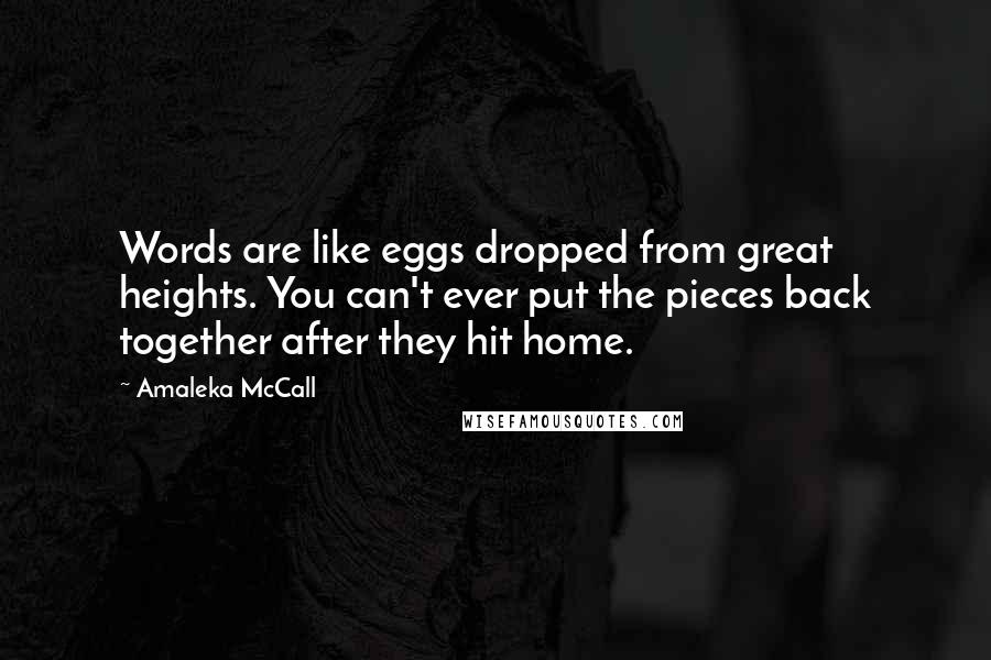 Amaleka McCall Quotes: Words are like eggs dropped from great heights. You can't ever put the pieces back together after they hit home.