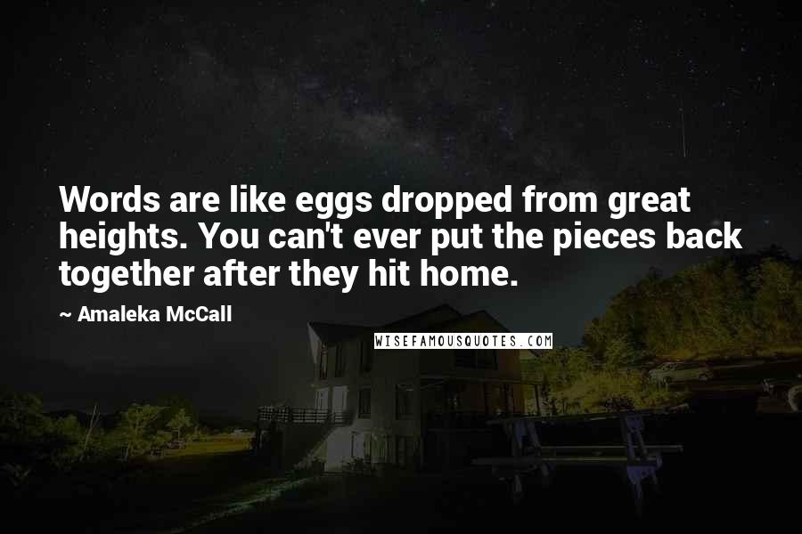 Amaleka McCall Quotes: Words are like eggs dropped from great heights. You can't ever put the pieces back together after they hit home.