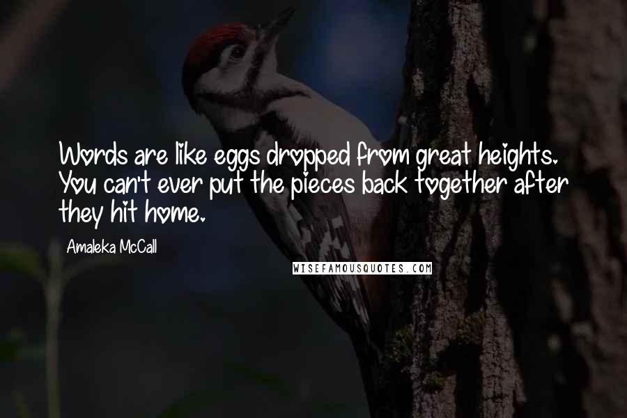 Amaleka McCall Quotes: Words are like eggs dropped from great heights. You can't ever put the pieces back together after they hit home.