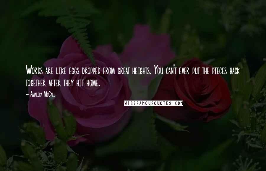 Amaleka McCall Quotes: Words are like eggs dropped from great heights. You can't ever put the pieces back together after they hit home.