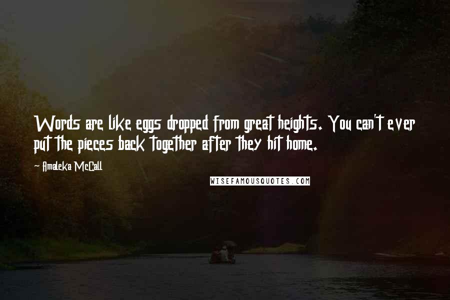 Amaleka McCall Quotes: Words are like eggs dropped from great heights. You can't ever put the pieces back together after they hit home.