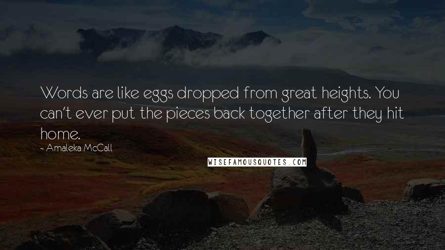 Amaleka McCall Quotes: Words are like eggs dropped from great heights. You can't ever put the pieces back together after they hit home.