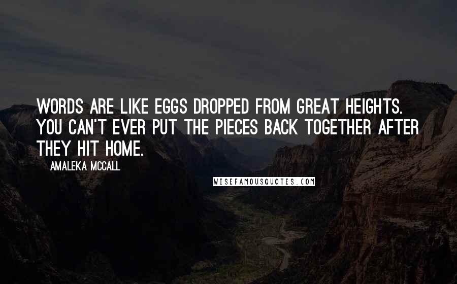 Amaleka McCall Quotes: Words are like eggs dropped from great heights. You can't ever put the pieces back together after they hit home.