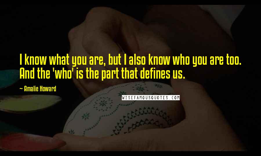 Amalie Howard Quotes: I know what you are, but I also know who you are too. And the 'who' is the part that defines us.