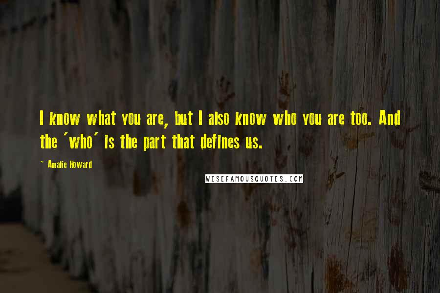 Amalie Howard Quotes: I know what you are, but I also know who you are too. And the 'who' is the part that defines us.
